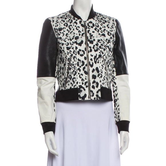 Nicholas - Leopard Print Leather Combo Bomber Jacket - Picture 2 of 16